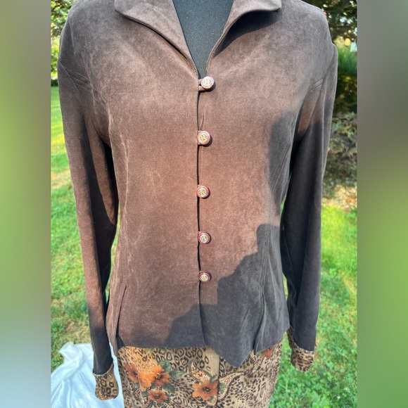 R&K Brown and Orange Leopard Print Pencil Skirt and Suede Jacket Coord Set - Picture 4 of 9